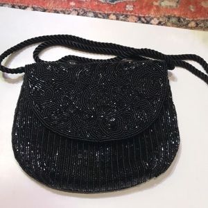 Black beaded evening shoulder bag